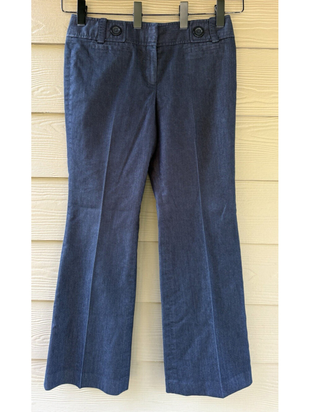 Ann Taylor Women's Blue Denim Lindsay Mid Rise Wide Leg Flare Trouser Pants Sz 8